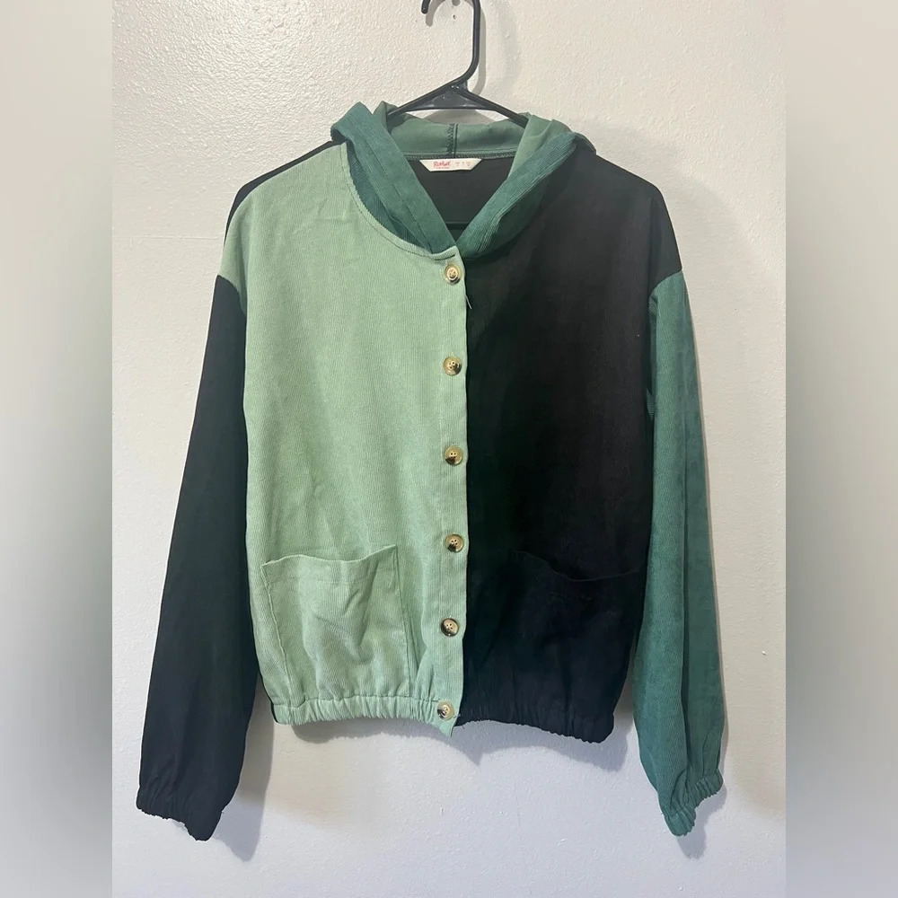 Colorblock Corduroy Hooded Shacket - Small - Picture 2 of 5